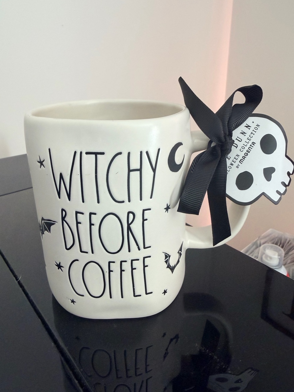 Rae Dunn NWT Witchy Before Coffee Bats Stars and Moon Mug
